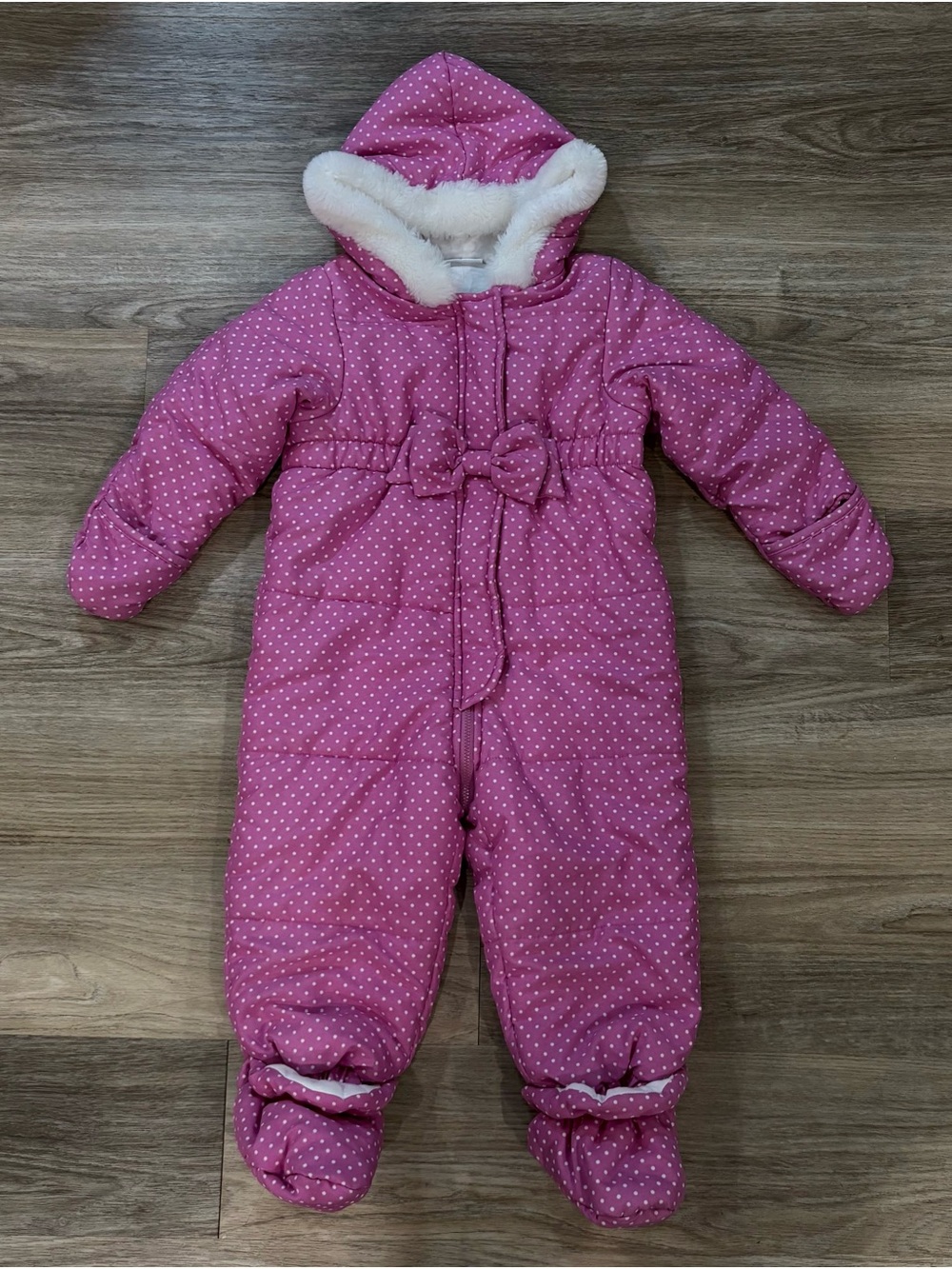 First Impressions Pink Polka Dot Hooded Baby Snowsuit 24 months